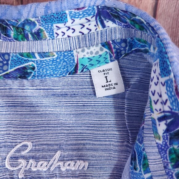 Robert Graham Mens L Classic Fit Wave Marble Swirl Linen Blend Button Up Shirt - Picture 12 of 16